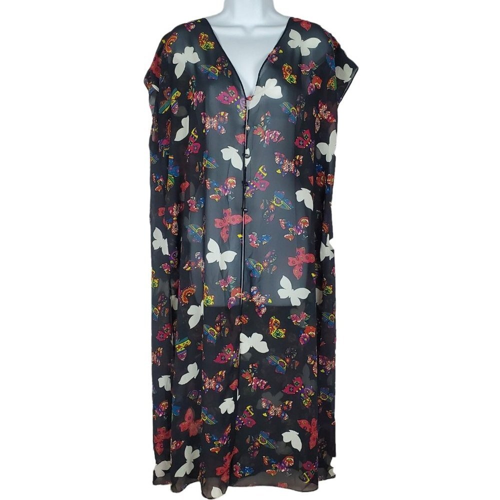 Victorias Secret Gold Label Vintage Butterfly Kimono Medium Cap Sleeve Side Slit